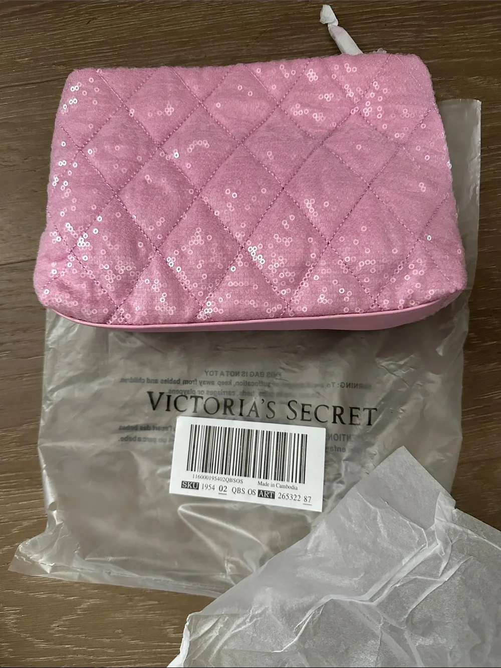 NWT Victoria's Secret Pink Sequin Quilted Cosmetic Pouch